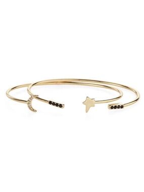 Jules Smith 14K Gold Plate Cosmic Cuff Stacking Open Bangles Bracelets Moon Star
